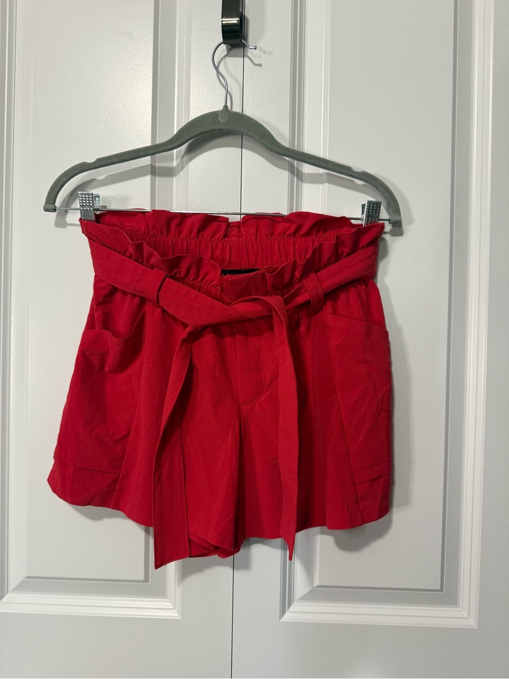 Athleta Red Paperbag High-Waist Belted Shorts